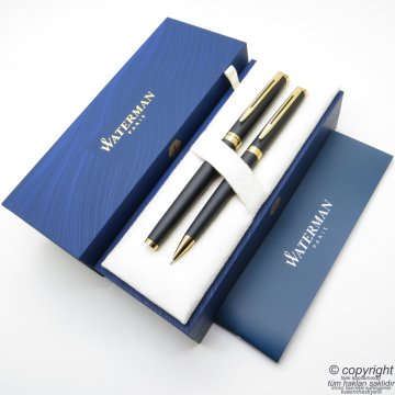 Waterman Hemisphere Mat Siyah GT Roller Kalem + Tükenmez Kalem Set | İsme Özel Kalem | Hediye Kalem