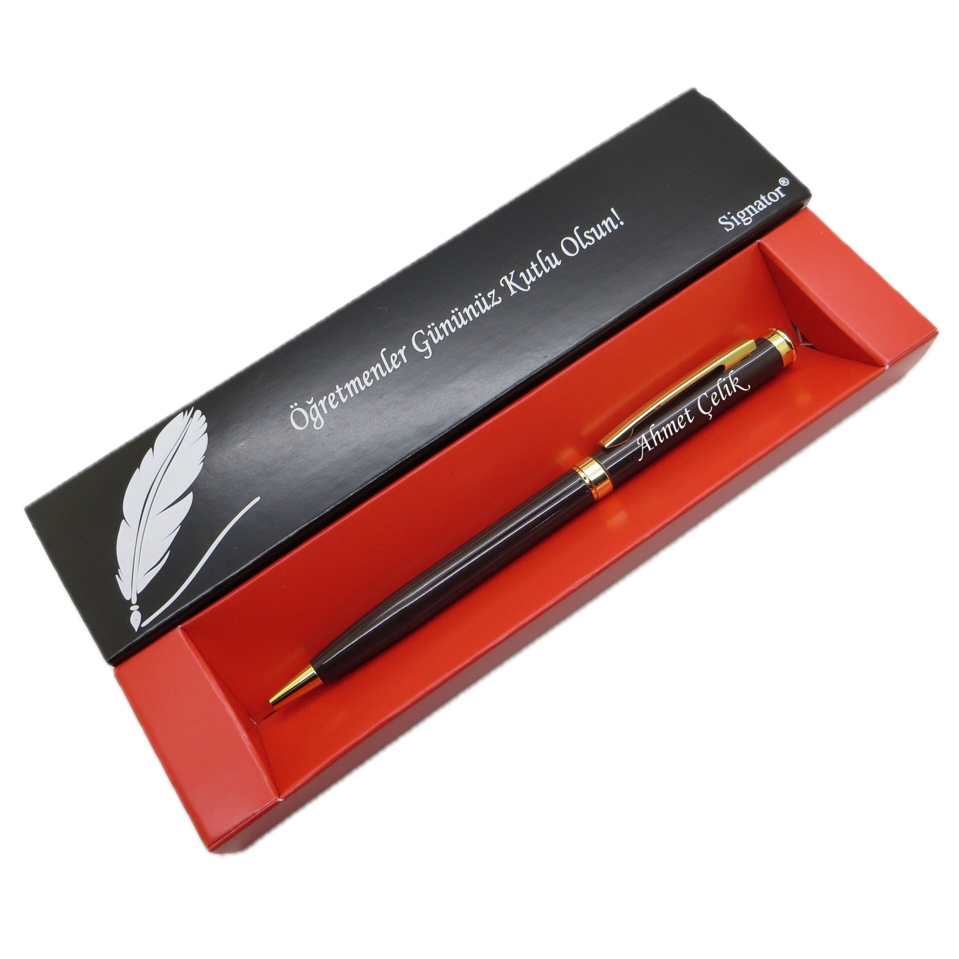 Signator® C655 Koyu Kahve Altın Tükenmez Kalem | İsme Özel Kalem | Hediyelik Kalem - (Öğretmenler Günü, Doğum Günü, Yeni Yıl vb. Kutulu)
