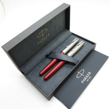 Parker Sonnet Essential Kırmızı CT Dolma Kalem + Roller Kalem Set | İsme Özel Kalem | Hediyelik Kalem