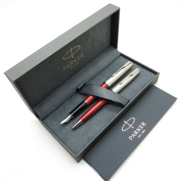 Parker Sonnet Essential Kırmızı CT Dolma Kalem + Tükenmez Kalem Set | İsme Özel Kalem | Hediyelik Kalem
