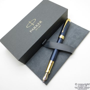 Parker Duofold Prestij Mavi Chevron CT 18K Altın Uç Dolma Kalem | Parker Kalem | İsme Özel Kalem | Hediyelik Kalem