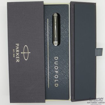 Parker Duofold Prestij Mavi Chevron CT 18K Altın Uç Dolma Kalem | Parker Kalem | İsme Özel Kalem | Hediyelik Kalem