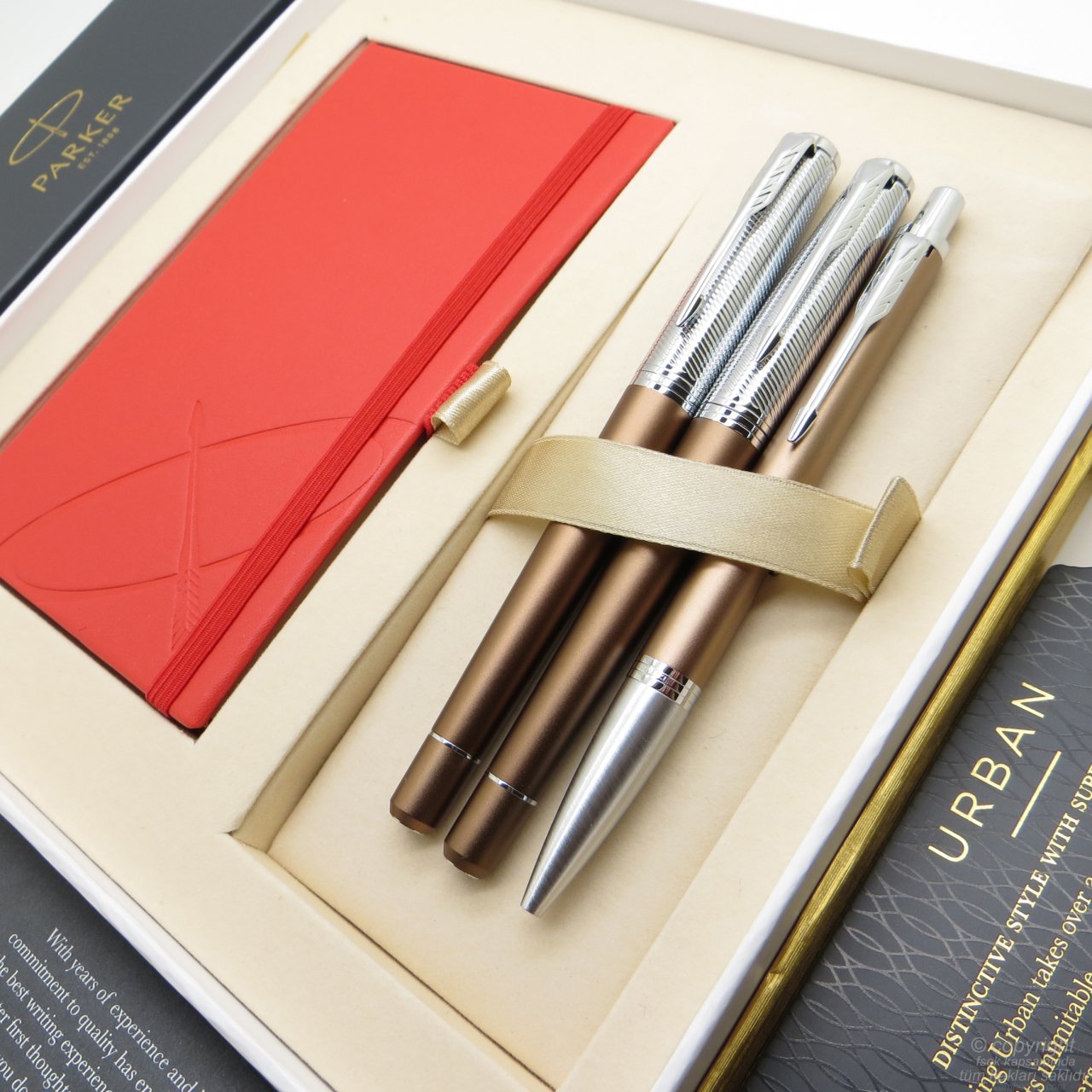 Parker Urban Premium Desenli Bronz Multi Set | Dolma Kalem + Roller Kalem + Tükenmez Kalem | İsme Özel Kalem