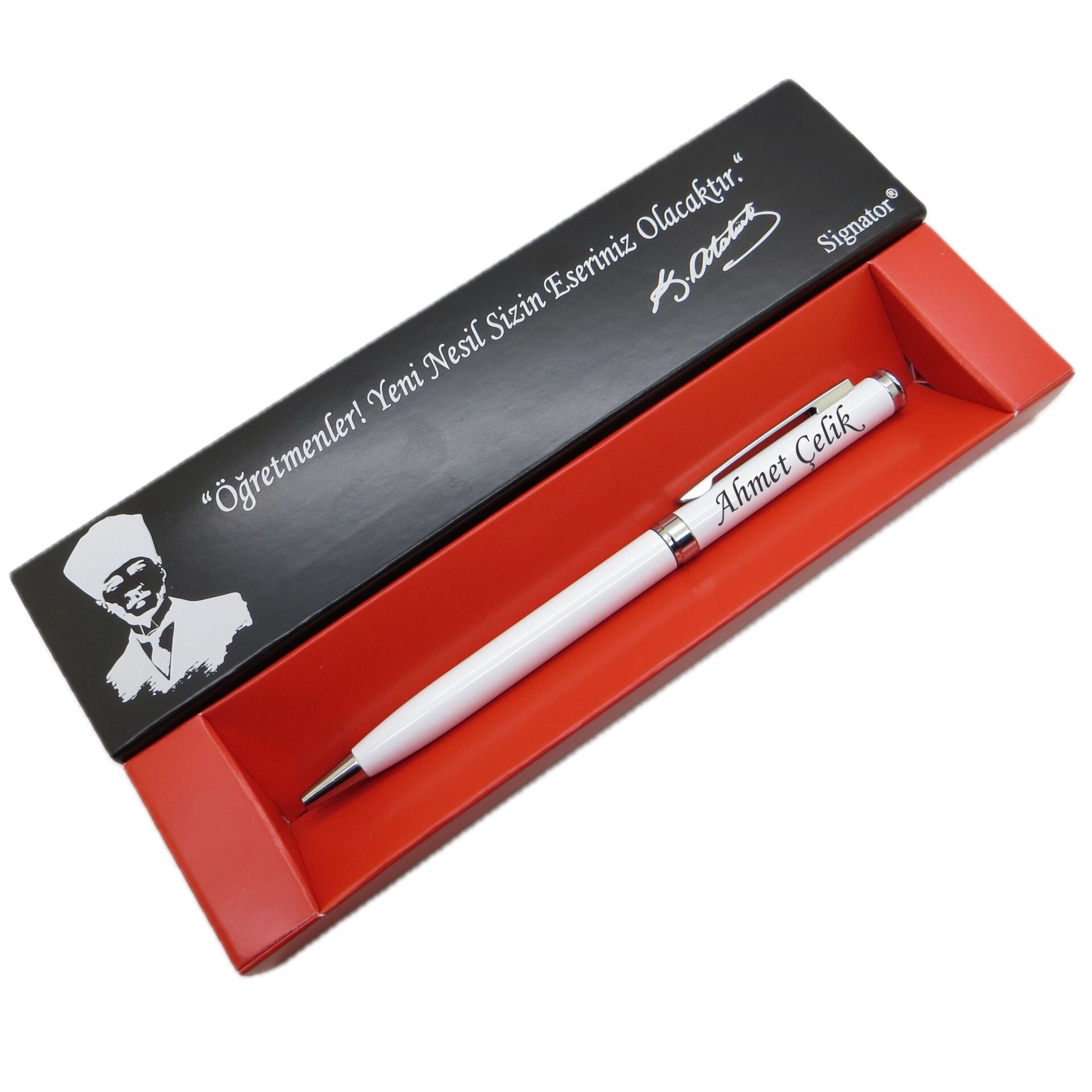Signator® C662 Beyaz Krom Tükenmez Kalem | İsme Özel Kalem | Hediyelik Kalem - (Öğretmenler Günü, Doğum Günü, Yeni Yıl vb. Kutulu)