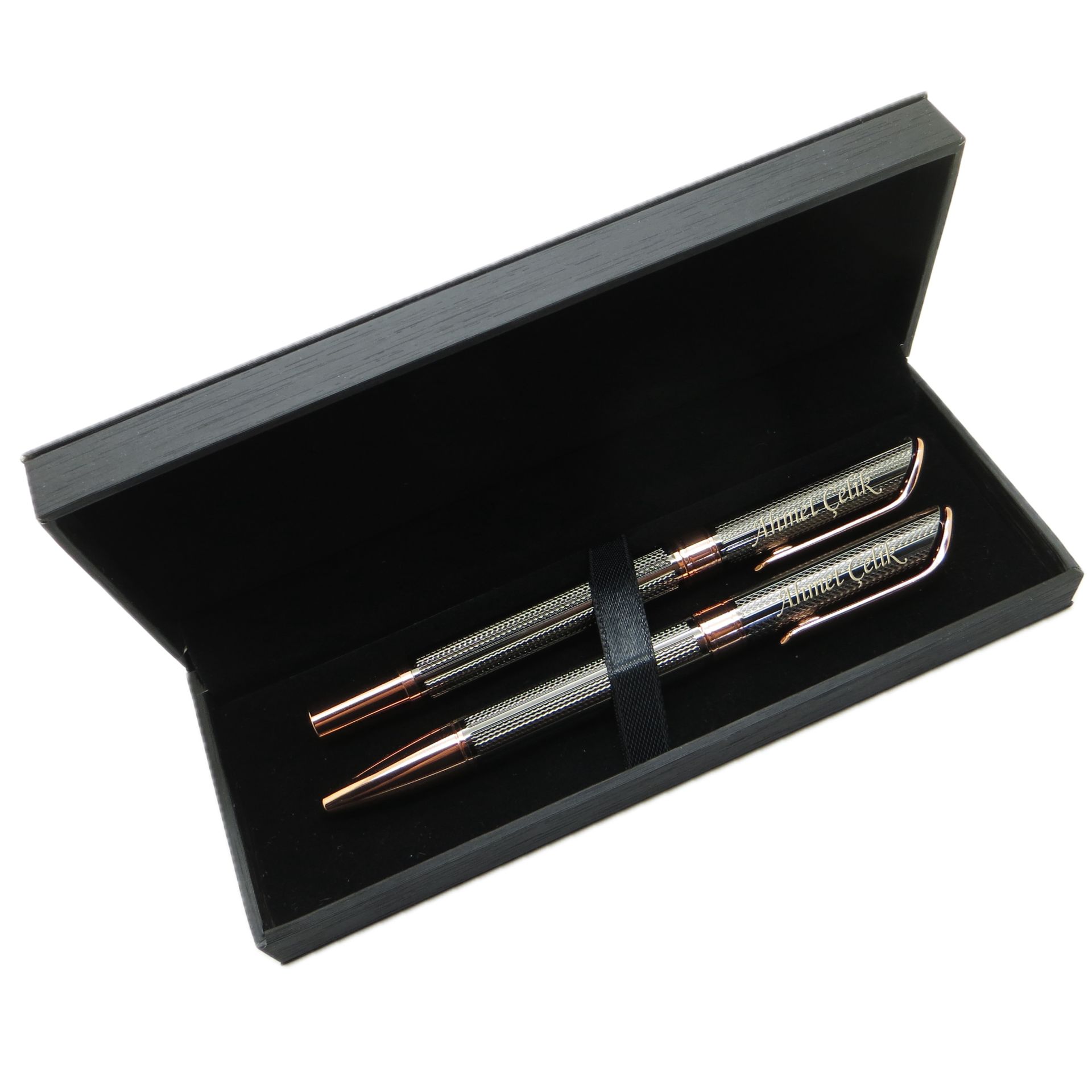 Signator® M430 Titanyum Balıksırtı Rose Gold Kalem Seti - Roller Kalem + Tükenmez Kalem | İsme Özel Kalem | Hediyelik Kalem