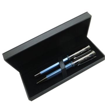 Signator® M450 Titanyum Altıgen Mavi Kalem Seti - Roller Kalem + Tükenmez Kalem | İsme Özel Kalem | Hediyelik Kalem