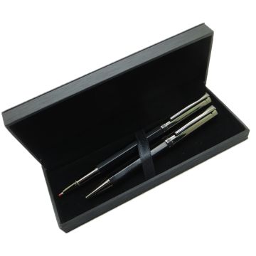 Signator® M455 Titanyum Altıgen Siyah Kalem Seti - Roller Kalem + Tükenmez Kalem | İsme Özel Kalem | Hediyelik Kalem