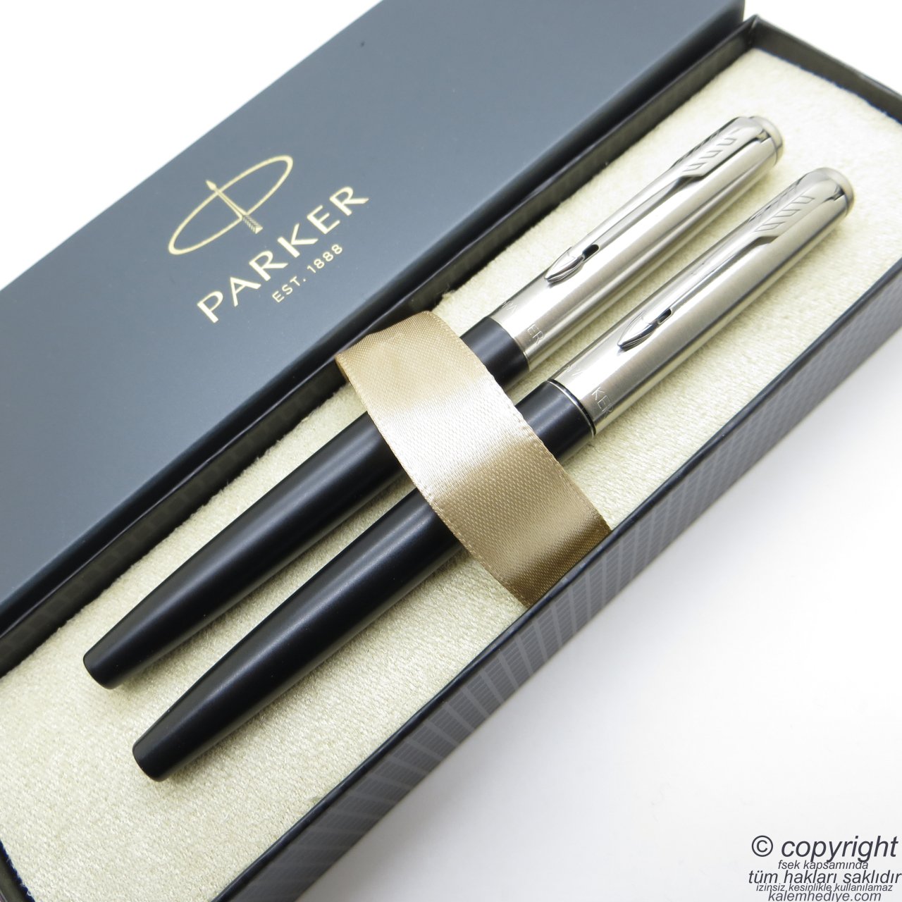 Parker Jotter Metal Siyah Dolma Kalem + Roller Kalem Set | İsme Özel Kalem | Hediyelik Kalem
