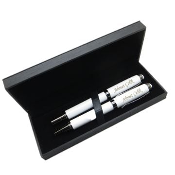 Signator® M465 Titanyum Beyaz Kalem Seti - Roller Kalem + Tükenmez Kalem | İsme Özel Kalem | Hediyelik Kalem