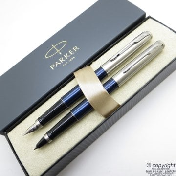Parker Jotter Metal Mavi Dolma Kalem + Roller Kalem Set | İsme Özel Kalem | Hediyelik Kalem