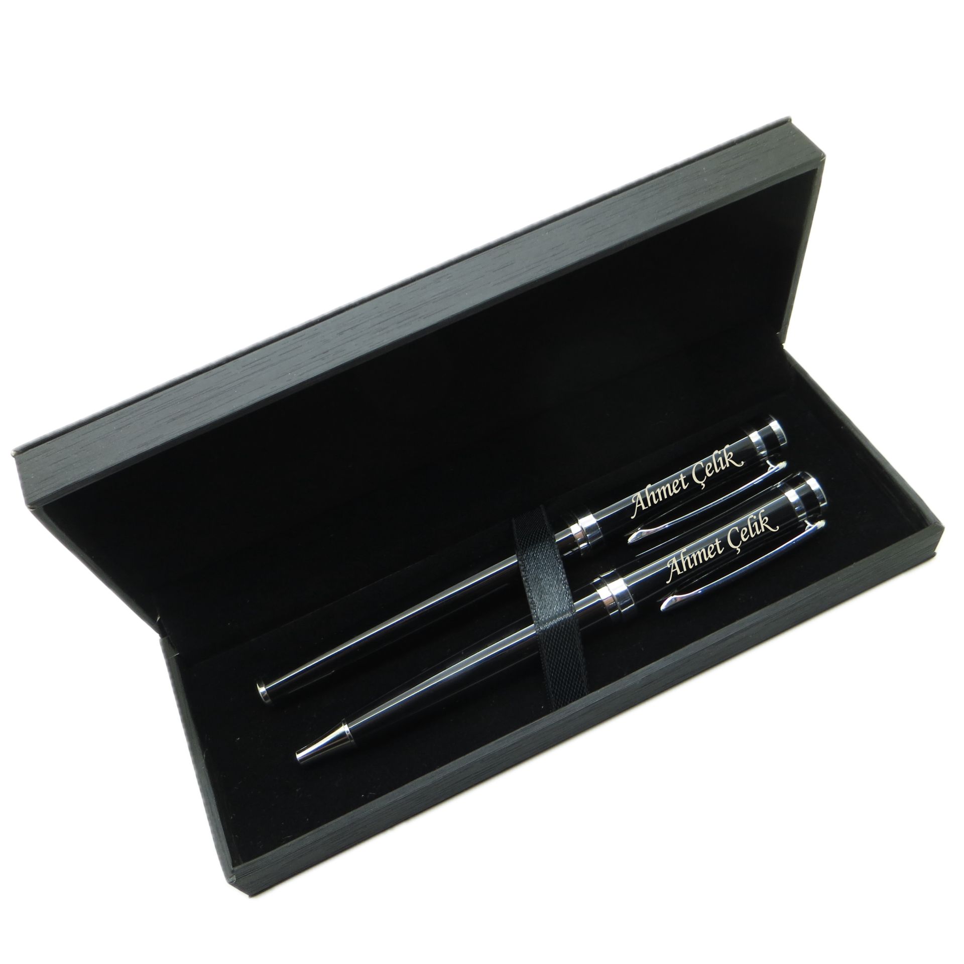Signator® M490 Siyah Krom Kalem Seti - Roller Kalem + Tükenmez Kalem | İsme Özel Kalem | Hediyelik Kalem