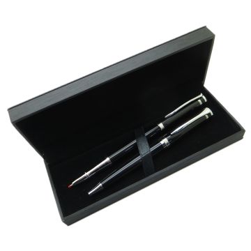 Signator® M490 Siyah Krom Kalem Seti - Roller Kalem + Tükenmez Kalem | İsme Özel Kalem | Hediyelik Kalem