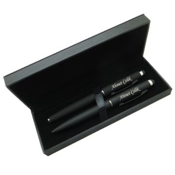 Signator® M500 Mat Siyah Kalem Seti - Roller Kalem + Tükenmez Kalem | İsme Özel Kalem | Hediyelik Kalem