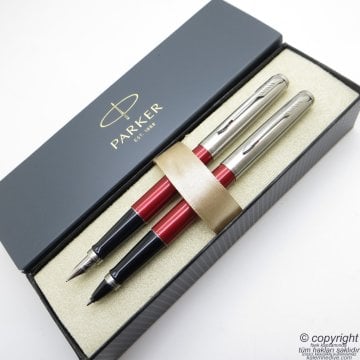 Parker Jotter Metal Kırmızı Dolma Kalem + Roller Kalem Set | İsme Özel Kalem | Hediyelik Kalem