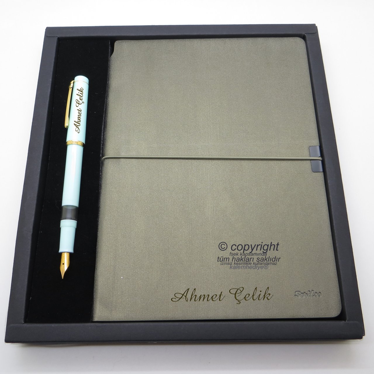 Scrikss İsme Özel Verona Defter + 419 Mint Dolma Kalem Hediyelik Set - SVG192 İsme Özel Defter Kalem Kutulu Set