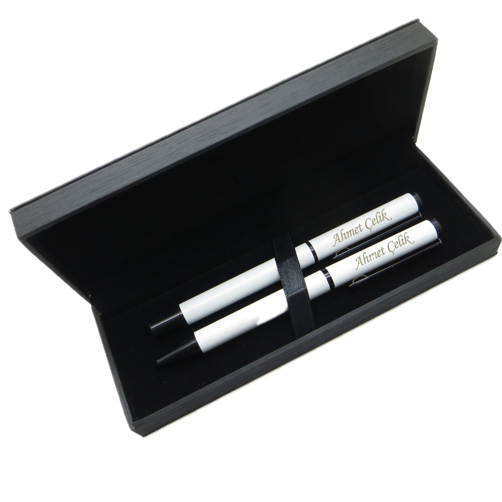 Signator® M522 Beyaz Kalem Seti - Roller Kalem + Tükenmez Kalem | İsme Özel Kalem | Hediyelik Kalem