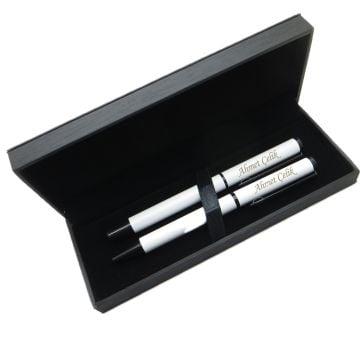 Signator® M522 Beyaz Kalem Seti - Roller Kalem + Tükenmez Kalem | İsme Özel Kalem | Hediyelik Kalem