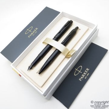 Parker IM Mat Metal Siyah BT Dolma Kalem + Tükenmez Kalem Set | İsme Özel Kalem | Hediyelik Kalem