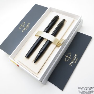 Parker IM Mat Metal Siyah BT Dolma Kalem + Tükenmez Kalem Set | İsme Özel Kalem | Hediyelik Kalem