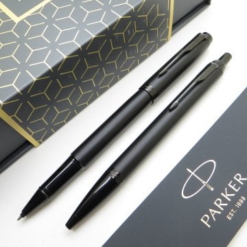 Parker IM Mat Metal Siyah BT Roller Kalem + Tükenmez Kalem Set | İsme Özel Kalem | Hediyelik Kalem