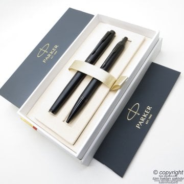 Parker IM Mat Metal Siyah BT Roller Kalem + Tükenmez Kalem Set | İsme Özel Kalem | Hediyelik Kalem