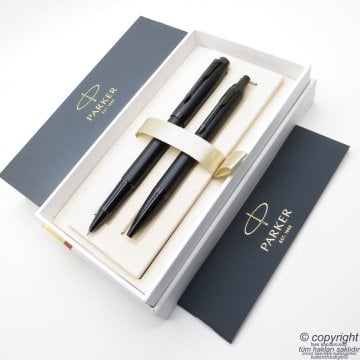 Parker IM Mat Metal Siyah BT Roller Kalem + Tükenmez Kalem Set | İsme Özel Kalem | Hediyelik Kalem