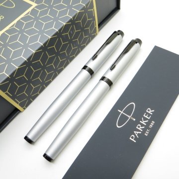 Parker IM Mat Metal Gri BT Dolma Kalem + Roller Kalem Set | İsme Özel Kalem | Hediyelik Kalem