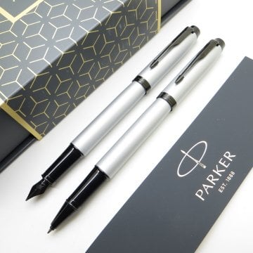 Parker IM Mat Metal Gri BT Dolma Kalem + Roller Kalem Set | İsme Özel Kalem | Hediyelik Kalem