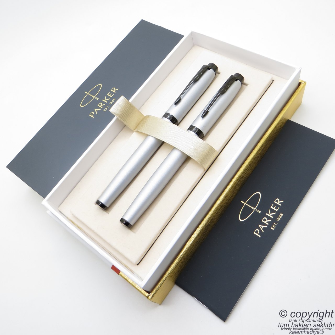 Parker IM Mat Metal Gri BT Dolma Kalem + Roller Kalem Set | İsme Özel Kalem | Hediyelik Kalem