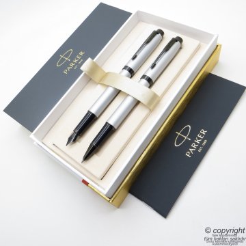Parker IM Mat Metal Gri BT Dolma Kalem + Roller Kalem Set | İsme Özel Kalem | Hediyelik Kalem