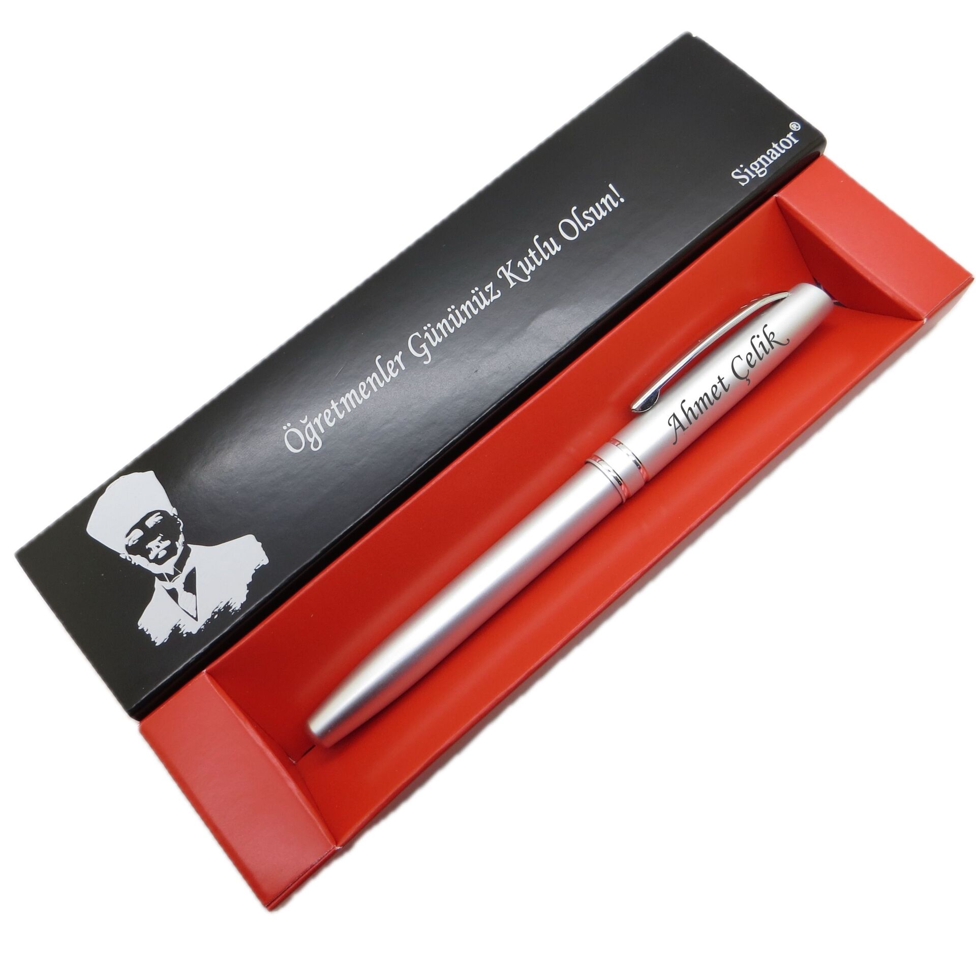 Signator® C684 Metallic Silver Roller Kalem | İsme Özel Kalem | Hediyelik Kalem - (Öğretmenler Günü, Doğum Günü, Yeni Yıl vb. Kutulu)
