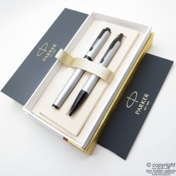 Parker IM Mat Metal Gri BT Dolma Kalem + Tükenmez Kalem Set | İsme Özel Kalem | Hediyelik Kalem