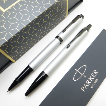 Parker IM Mat Metal Gri BT Roller Kalem + Tükenmez Kalem Set | İsme Özel Kalem | Hediyelik Kalem