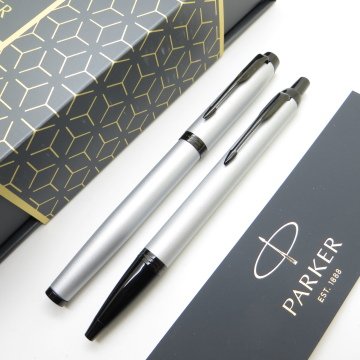 Parker IM Mat Metal Gri BT Roller Kalem + Tükenmez Kalem Set | İsme Özel Kalem | Hediyelik Kalem