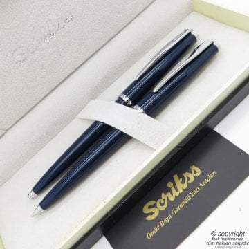 Scrikss 33 Lacivert Tükenmez Kalem + Versatil Kalem Set | Scrikss Kalem | İsme Özel Kalem | Hediyelik Kalem