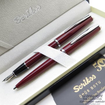 Scrikss 33 Bordo Dolma Kalem + Tükenmez Kalem Set | Scrikss Kalem | İsme Özel Kalem | Hediyelik Kalem