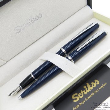 Scrikss 33 Lacivert Dolma Kalem + Tükenmez Kalem Set | Scrikss Kalem | İsme Özel Kalem | Hediyelik Kalem