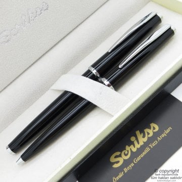 Scrikss 33 Siyah Dolma Kalem + Tükenmez Kalem Set | Scrikss Kalem | İsme Özel Kalem | Hediyelik Kalem