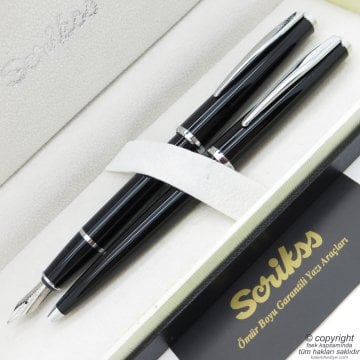Scrikss 33 Siyah Dolma Kalem + Tükenmez Kalem Set | Scrikss Kalem | İsme Özel Kalem | Hediyelik Kalem