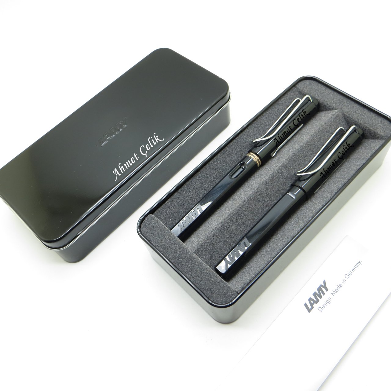 Lamy Safari Siyah Dolma Kalem + Roller Kalem Set + Metal Kutu | İsme Özel