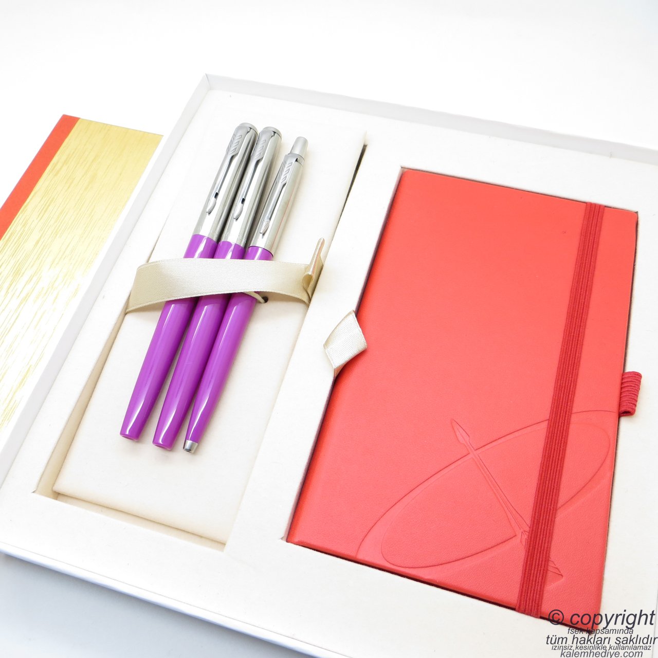 Parker Jotter Original Mor İsme Özel Multi Set - Defterli Büyük Kutusunda - Dolma Kalem + Roller Kalem + Tükenmez Kalem | Hediyelik Kalem