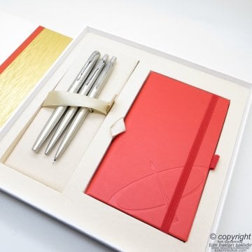 Parker Jotter Metal SS CT İsme Özel Multi Set - Defterli Büyük Kutusunda - Dolma Kalem + Tükenmez Kalem + 05 Versatil Kalem | Hediyelik Kalem