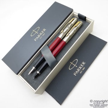 Parker Jotter Original Bordo GT Dolma Kalem + Roller Kalem Set | İsme Özel Kalem | Hediyelik Kalem