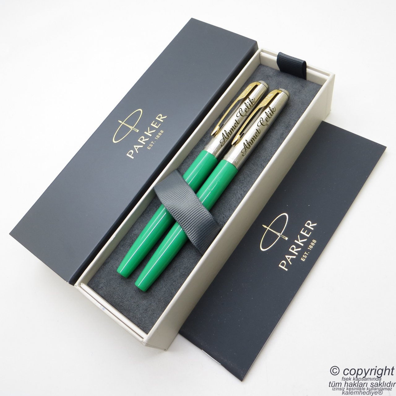 Parker Jotter Original Yeşil GT Dolma Kalem + Roller Kalem Set | İsme Özel Kalem | Hediyelik Kalem