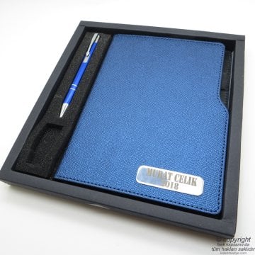 Kişiye Özel Defter ve Kalem Set | 15x21 | İsme Özel Defter | MY-395 Mavi