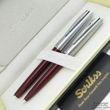 Scrikss 78 Bordo Dolma Kalem + Tükenmez Kalem Set | Scrikss Kalem | İsme Özel Kalem | Hediyelik Kalem