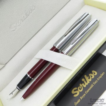 Scrikss 78 Bordo Dolma Kalem + Tükenmez Kalem Set | Scrikss Kalem | İsme Özel Kalem | Hediyelik Kalem