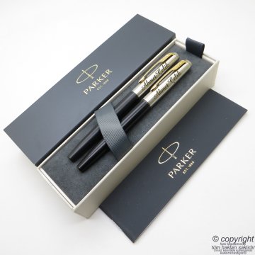 Parker Jotter Metal Mat Siyah GT Dolma Kalem + Roller Kalem Set | İsme Özel Kalem | Hediyelik Kalem