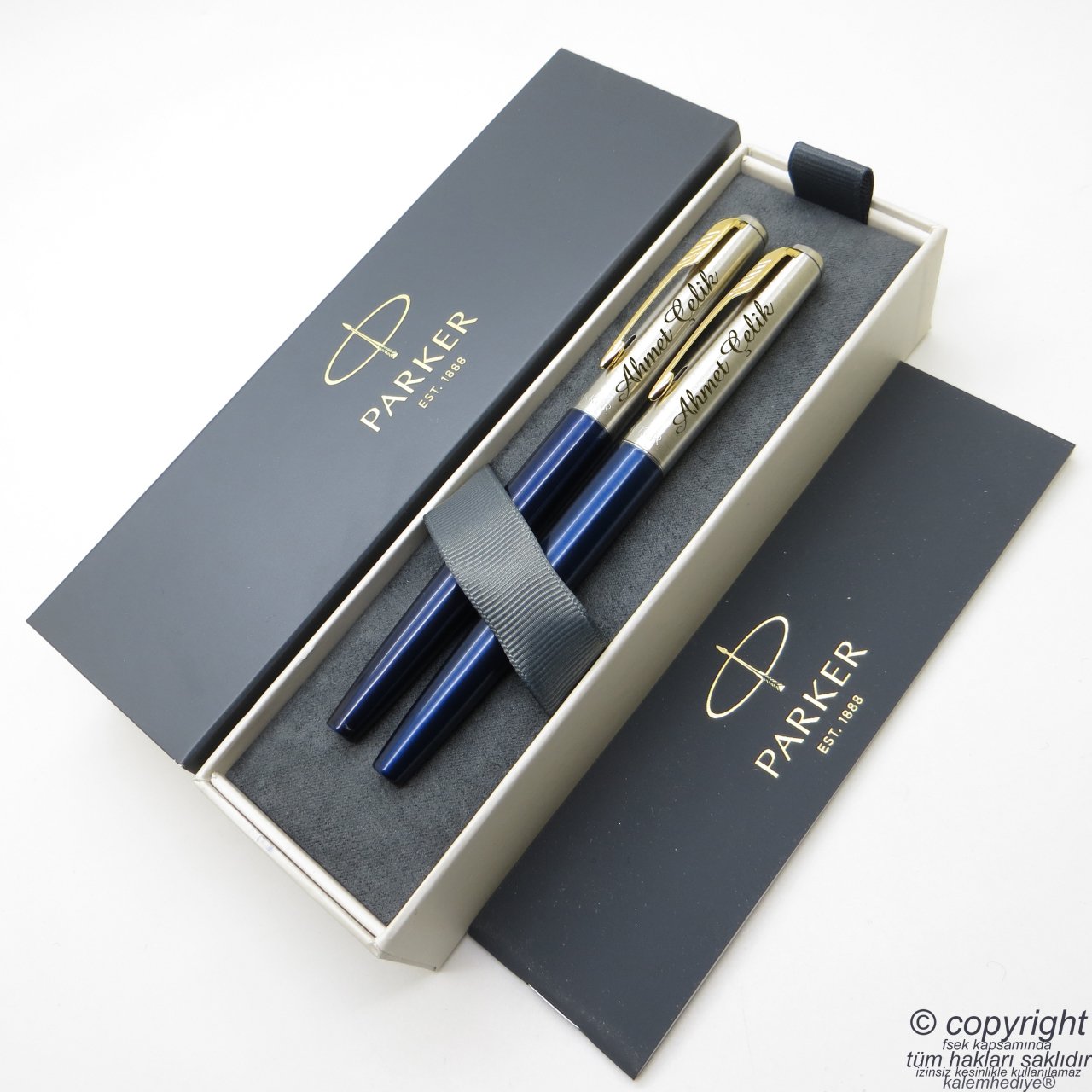 Parker Jotter Metal Lacivert GT Dolma Kalem + Roller Kalem Set | İsme Özel Kalem | Hediyelik Kalem
