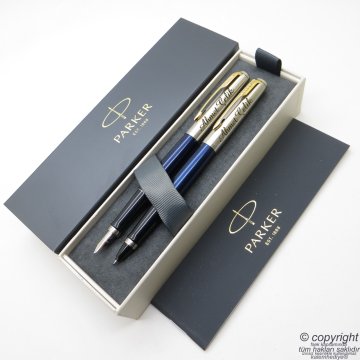 Parker Jotter Metal Lacivert GT Dolma Kalem + Roller Kalem Set | İsme Özel Kalem | Hediyelik Kalem